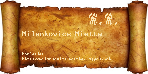Milankovics Mietta névjegykártya